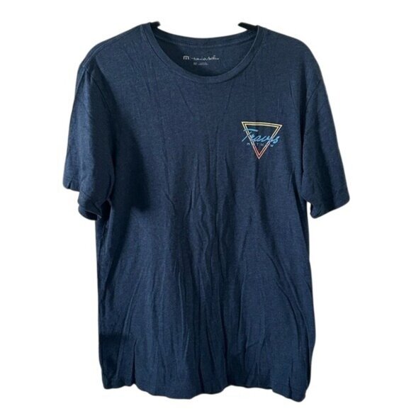 Travis Mathew Logo T-Shirt Blue Palm Trees Triangle Back Graphic Sz Medium Golf - Picture 1 of 16